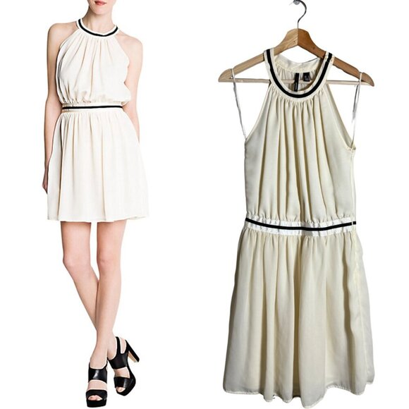 Mango Sleeveless Tennis Cocktail Mini Dress Women's 4 Ivory Chiffon Fit & Flare - Picture 1 of 13